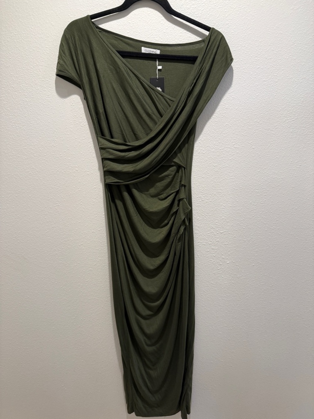 Clothing Atelier Olive Green Draped Women's Dress